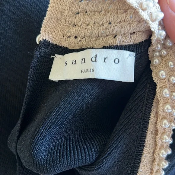 Sandro Black Dress with Pearl Collar - Picture 4 of 7